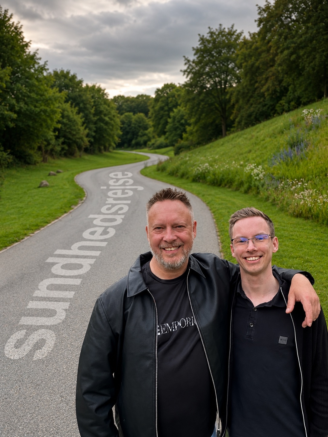 Hans og Daniel sammen på sti med Sundhedsrejse på stien
